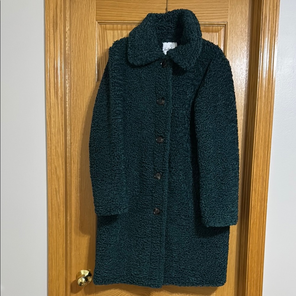 Sam Edelman Longline Forest Green Teddy Fleece Coat Size Small